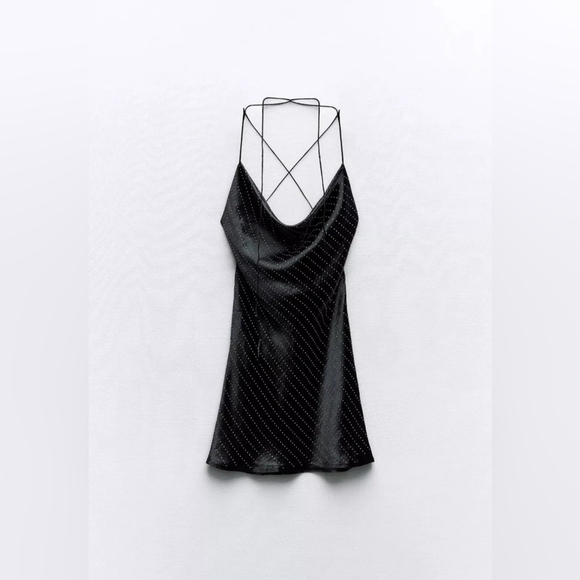 Zara Mini Waterfall Open Back Cocktail Party Dress Black Crystal size M - Picture 13 of 16